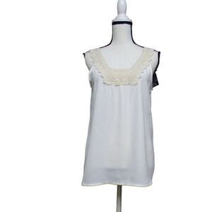 Miss Chievous Junior’s Crochet-Trim Woven Tank Top, Snow Drift (Off White), L